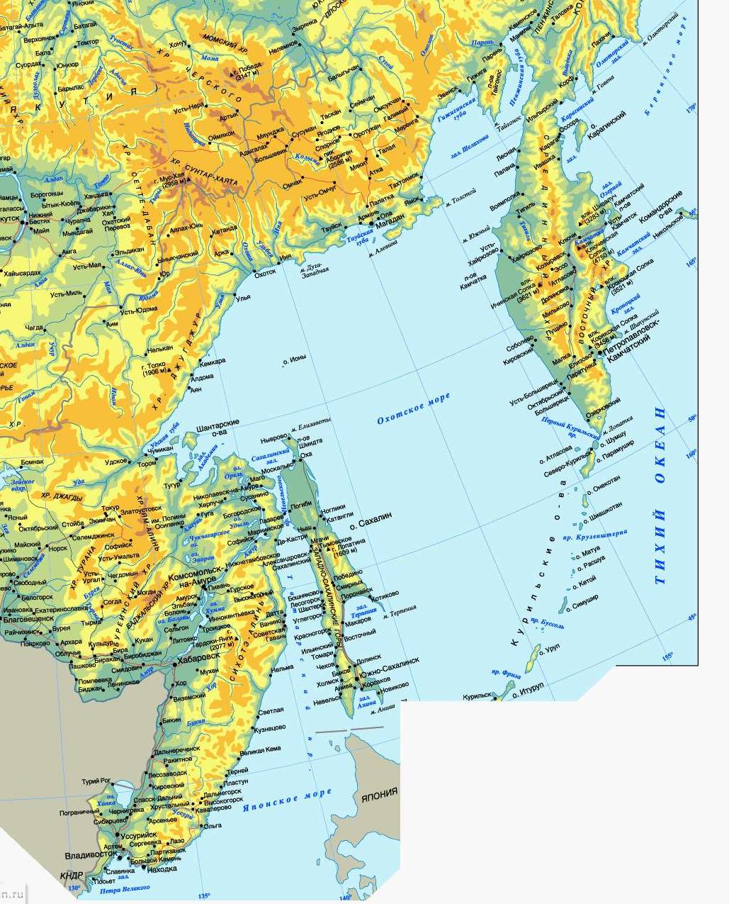Карта Охотского моря - географическая карта