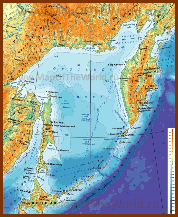 Подробная карта охотского моря