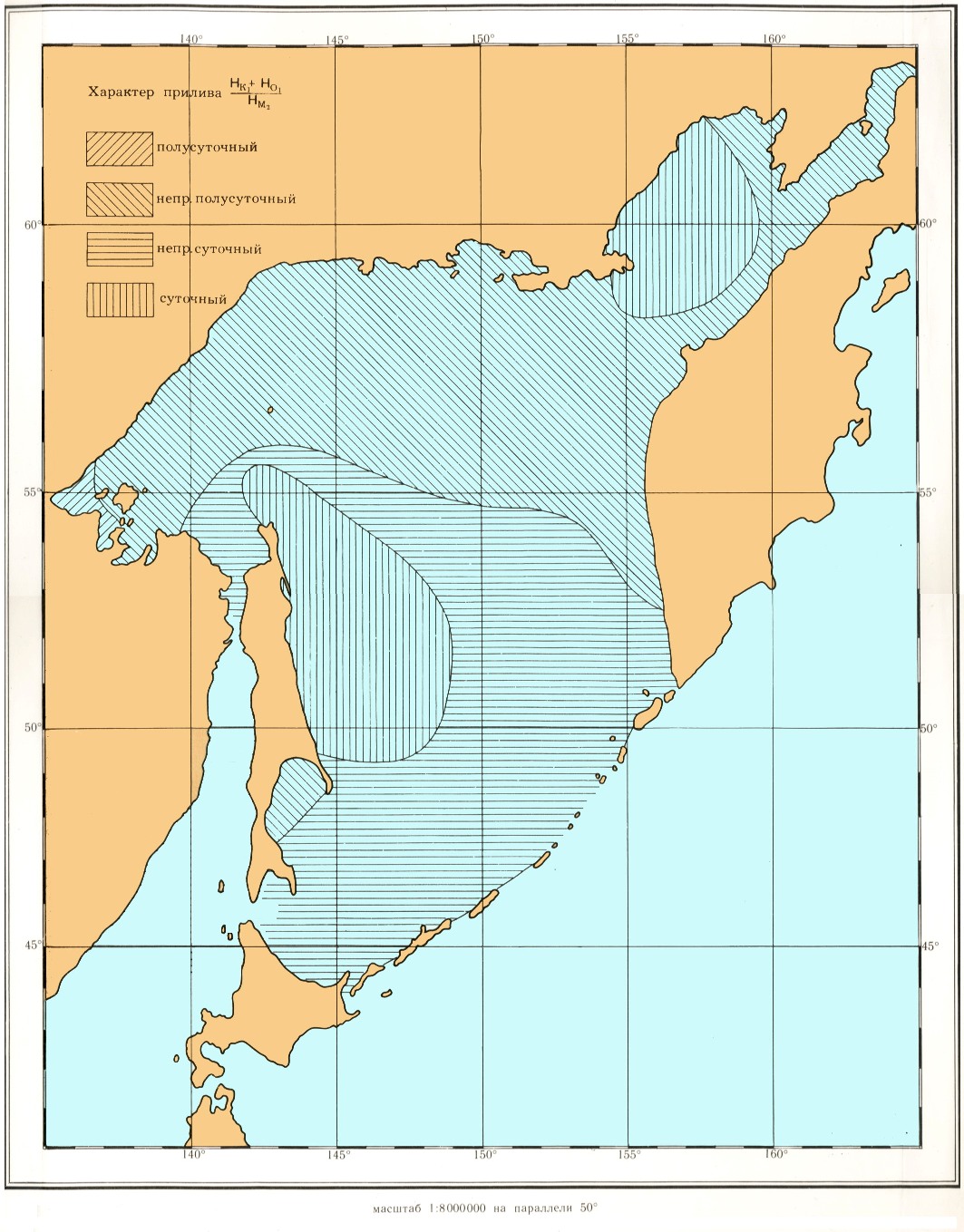 Карта Охотского моря - приливы