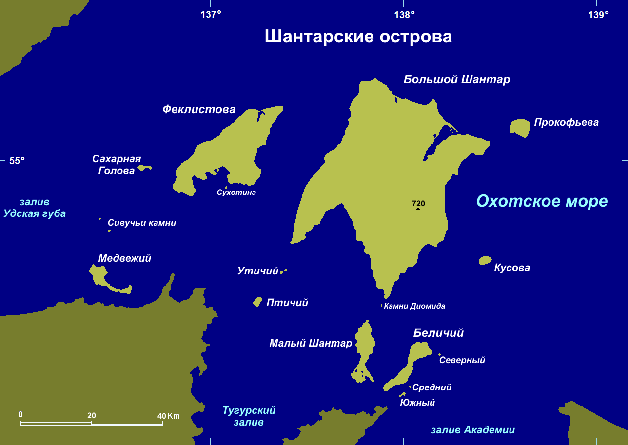 Остров большой Шантар на карте